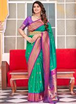 Paithani Silk Teal Festival Wear Weaving Saree